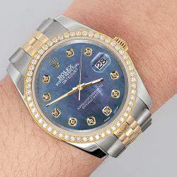 Rolex Custom Black 1.1ct Diamonds 18K Yellow Gold Stainless Steel Datejust  Automatic Men's Wristwatch 36mm