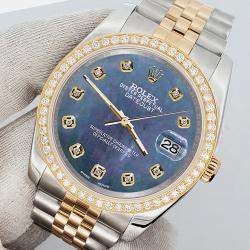 Rolex Custom Black 1.1ct Diamonds 18K Yellow Gold Stainless Steel Datejust  Automatic Men's Wristwatch 36mm