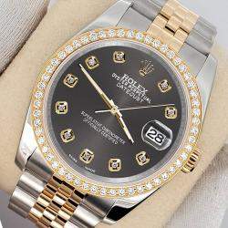 Rolex Custom Rhodium Gray 1.1ct Diamonds 18K Yellow Gold Stainless Steel Datejust  Automatic Men's Wristwatch 36mm