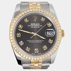 Rolex Custom Rhodium Gray 1.1ct Diamonds 18K Yellow Gold Stainless Steel Datejust  Automatic Men's Wristwatch 36mm