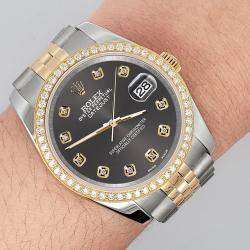 Rolex Custom Rhodium Gray 1.1ct Diamonds 18K Yellow Gold Stainless Steel Datejust  Automatic Men's Wristwatch 36mm