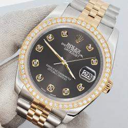 Rolex Custom Rhodium Gray 1.1ct Diamonds 18K Yellow Gold Stainless Steel Datejust  Automatic Men's Wristwatch 36mm