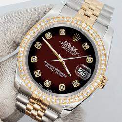 Rolex Custom Maroon Vignette 1.1ct Diamonds 18K Yellow Gold Stainless Steel Datejust  Automatic Men's Wristwatch 36mm
