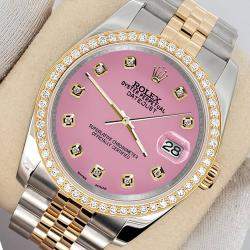 Rolex Custom Hot Pink 1.1ct Diamonds 18K Yellow Gold Stainless Steel Datejust  Automatic Men's Wristwatch 36mm