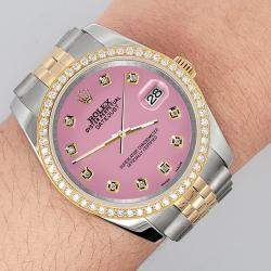 Rolex Custom Hot Pink 1.1ct Diamonds 18K Yellow Gold Stainless Steel Datejust  Automatic Men's Wristwatch 36mm