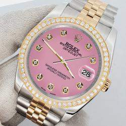 Rolex Custom Hot Pink 1.1ct Diamonds 18K Yellow Gold Stainless Steel Datejust  Automatic Men's Wristwatch 36mm