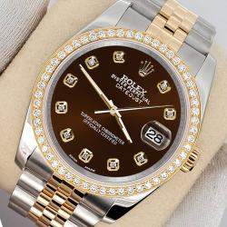 Rolex Custom Chocolate  1.1ct Diamonds 18K Yellow Gold Stainless Steel Datejust  Automatic Men's Wristwatch 36mm