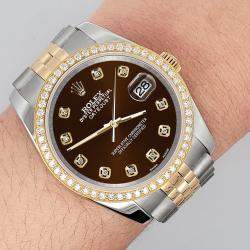 Rolex Custom Chocolate  1.1ct Diamonds 18K Yellow Gold Stainless Steel Datejust  Automatic Men's Wristwatch 36mm