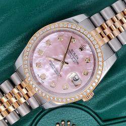 Rolex Custom Pink 1.1ct Diamonds 18K Yellow Gold Stainless Steel Datejust  Automatic Men's Wristwatch 36mm