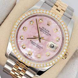Rolex Custom Pink 1.1ct Diamonds 18K Yellow Gold Stainless Steel Datejust  Automatic Men's Wristwatch 36mm