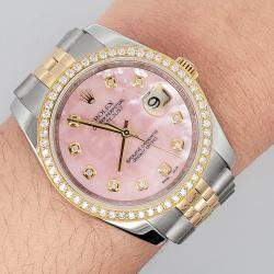 Rolex Custom Pink 1.1ct Diamonds 18K Yellow Gold Stainless Steel Datejust  Automatic Men's Wristwatch 36mm