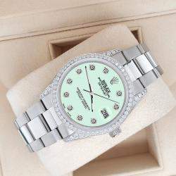 Rolex Custom Light Malachite 1.95ct Diamonds Stainless Steel Datejust  Automatic Men's Wristwatch 36mm