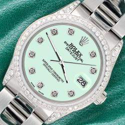Rolex Custom Light Malachite 1.95ct Diamonds Stainless Steel Datejust  Automatic Men's Wristwatch 36mm