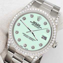 Rolex Custom Light Malachite 1.95ct Diamonds Stainless Steel Datejust  Automatic Men's Wristwatch 36mm