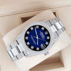 Rolex Custom Blue Vignette 1.95ct Diamonds Stainless Steel Datejust  Automatic Men's Wristwatch 36mm
