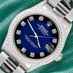 Rolex Custom Blue Vignette 1.95ct Diamonds Stainless Steel Datejust  Automatic Men's Wristwatch 36mm