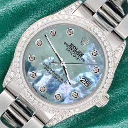 Rolex Custom Tahitian Blue 1.95ct Diamonds Stainless Steel Datejust  Automatic Men's Wristwatch 36mm