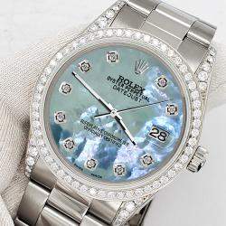 Rolex Custom Tahitian Blue 1.95ct Diamonds Stainless Steel Datejust  Automatic Men's Wristwatch 36mm