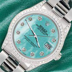 Rolex Custom Aquamarine 1.95ct Diamonds Stainless Steel Datejust  Automatic Men's Wristwatch 36mm