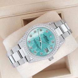 Rolex Custom Aquamarine 1.95ct Diamonds Stainless Steel Datejust  Automatic Men's Wristwatch 36mm