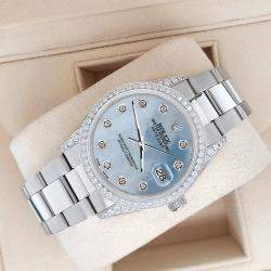 Rolex Custom Sky Blue 1.95ct Diamonds Stainless Steel Datejust  Automatic Men's Wristwatch 36mm