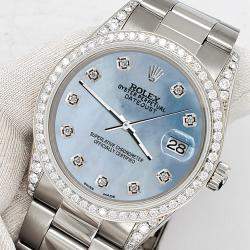 Rolex Custom Sky Blue 1.95ct Diamonds Stainless Steel Datejust  Automatic Men's Wristwatch 36mm
