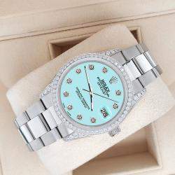 Rolex Custom Aqua Blue 1.95ct Diamonds Stainless Steel Datejust  Automatic Men's Wristwatch 36mm