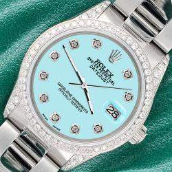 Rolex Custom Aqua Blue 1.95ct Diamonds Stainless Steel Datejust  Automatic Men's Wristwatch 36mm
