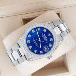 Rolex Custom Royal Blue 1.95ct Diamonds Stainless Steel Datejust  Automatic Men's Wristwatch 36mm