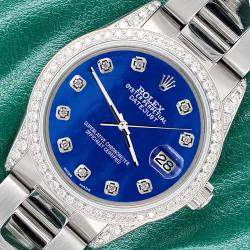 Rolex Custom Royal Blue 1.95ct Diamonds Stainless Steel Datejust  Automatic Men's Wristwatch 36mm