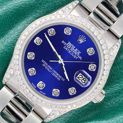 Rolex Custom Navy Blue  1.95ct Diamonds Stainless Steel Datejust  Automatic Men's Wristwatch 36mm