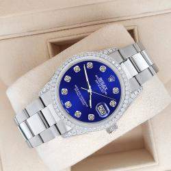 Rolex Custom Navy Blue  1.95ct Diamonds Stainless Steel Datejust  Automatic Men's Wristwatch 36mm