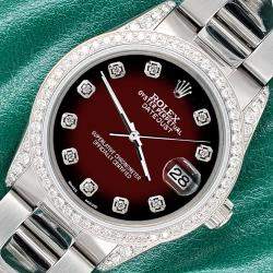 Rolex Custom Maroon Vignette 1.95ct Diamonds Stainless Steel Datejust  Automatic Men's Wristwatch 36mm