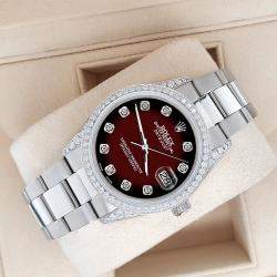 Rolex Custom Maroon Vignette 1.95ct Diamonds Stainless Steel Datejust  Automatic Men's Wristwatch 36mm