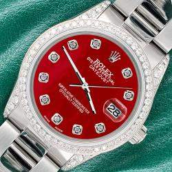 Rolex Custom Royal Red 1.95ct Diamonds Stainless Steel Datejust  Automatic Men's Wristwatch 36mm