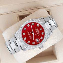 Rolex Custom Royal Red 1.95ct Diamonds Stainless Steel Datejust  Automatic Men's Wristwatch 36mm