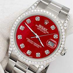 Rolex Custom Royal Red 1.95ct Diamonds Stainless Steel Datejust  Automatic Men's Wristwatch 36mm