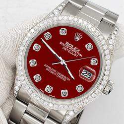 Rolex Custom Imperial Red 1.95ct Diamonds Stainless Steel Datejust  Automatic Men's Wristwatch 36mm