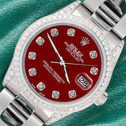 Rolex Custom Imperial Red 1.95ct Diamonds Stainless Steel Datejust  Automatic Men's Wristwatch 36mm