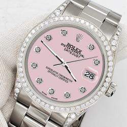 Rolex Custom Ice Pink 1.95ct Diamonds Stainless Steel Datejust  Automatic Men's Wristwatch 36mm