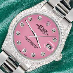 Rolex Custom Hot Pink 1.95ct Diamonds Stainless Steel Datejust  Automatic Men's Wristwatch 36mm