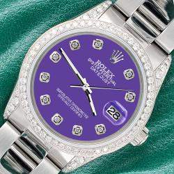 Rolex Custom Lavender 1.95ct Diamonds Stainless Steel Datejust  Automatic Men's Wristwatch 36mm