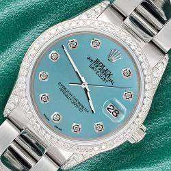 Rolex Custom Turquoise 1.95ct Diamonds Stainless Steel Datejust  Automatic Men's Wristwatch 36mm