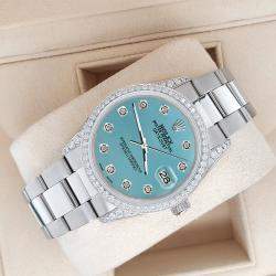 Rolex Custom Turquoise 1.95ct Diamonds Stainless Steel Datejust  Automatic Men's Wristwatch 36mm