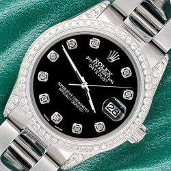 Rolex Custom Black 1.95ct Diamonds Stainless Steel Datejust  Automatic Men's Wristwatch 36mm
