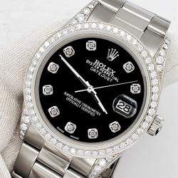 Rolex Custom Black 1.95ct Diamonds Stainless Steel Datejust  Automatic Men's Wristwatch 36mm