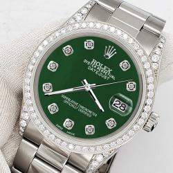 Rolex Custom Green  Diamonds Stainless Steel Datejust  Automatic Men's Wristwatch