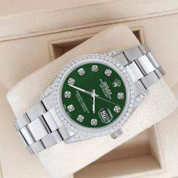 Rolex Custom Green  Diamonds Stainless Steel Datejust  Automatic Men's Wristwatch
