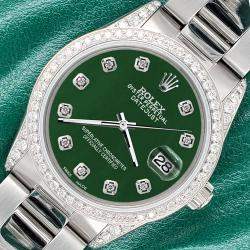 Rolex Custom Green  Diamonds Stainless Steel Datejust  Automatic Men's Wristwatch