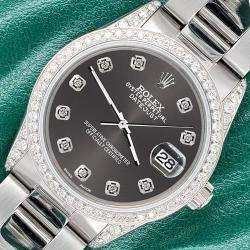 Rolex Custom Rhodium Gray 1.95ct Diamonds Stainless Steel Datejust  Automatic Men's Wristwatch 36mm
